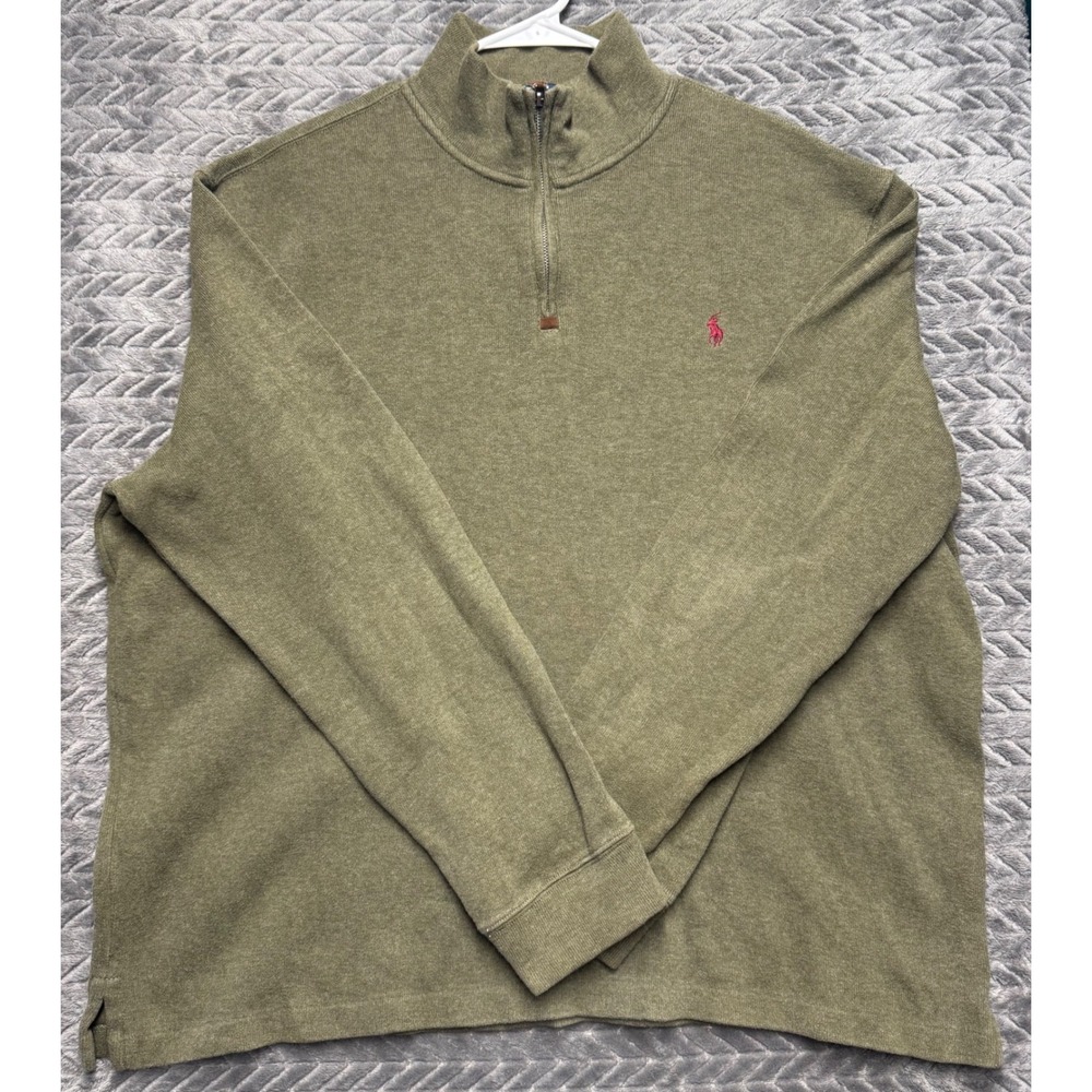 Polo Ralph Lauren Quarter Zip‎ Pullover XXL Olive Green 100% Cotton (1932)